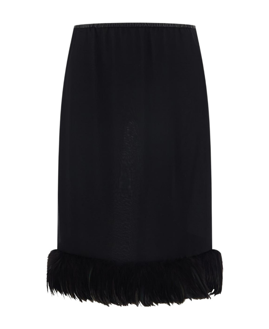Saint Laurent Feather-trim Silk Skirt In Black