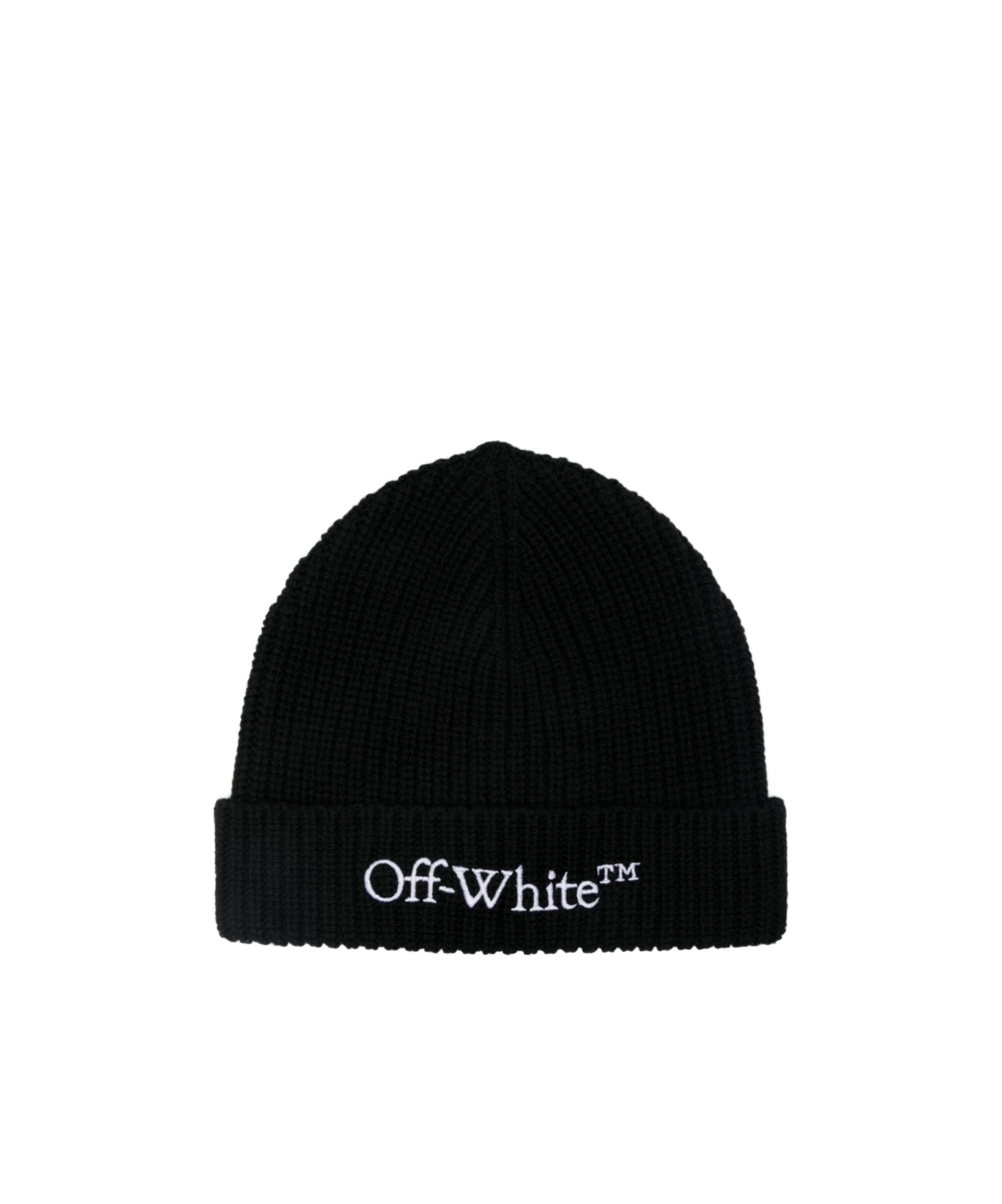 Off-white Flanged Knitted Hat In Black