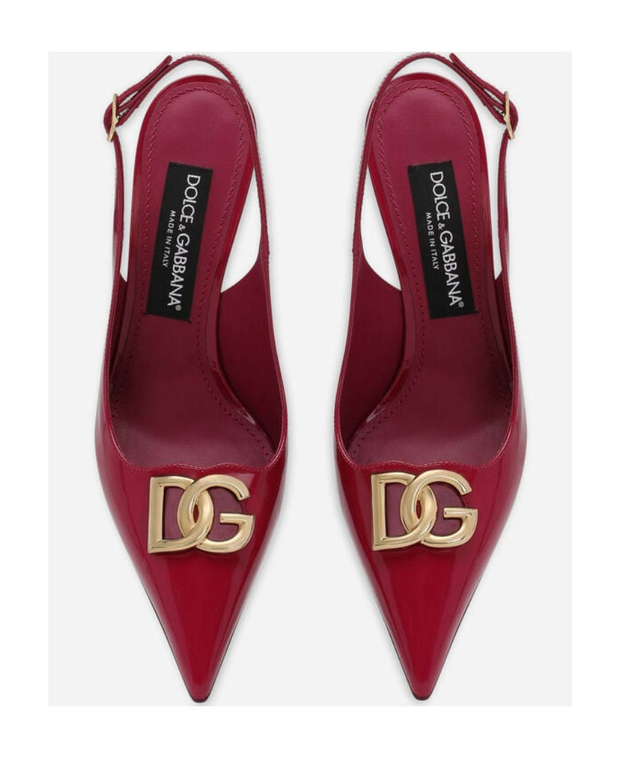 Dolce & Gabbana Glossy Red Slingback Pumps With Gold Logo In Red