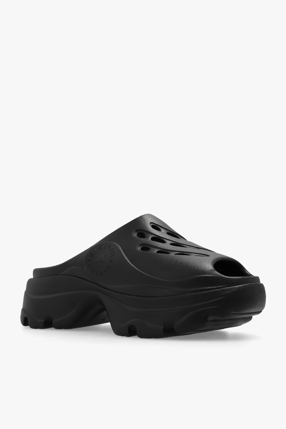 Adidas By Stella Mccartney Logo-embossed Perforated Clogs In Black