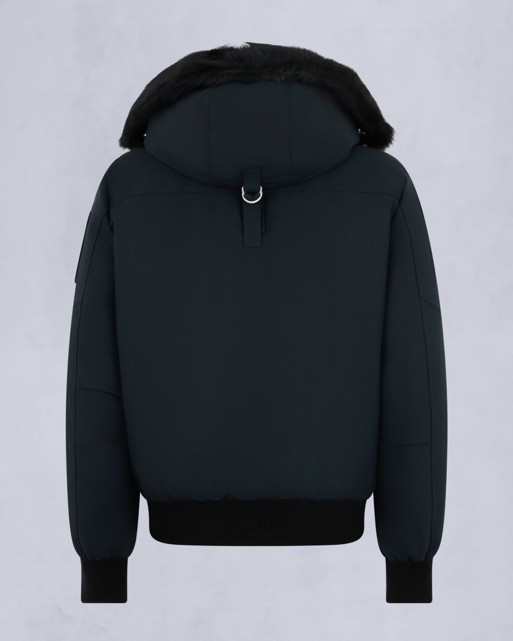 Moose Knuckles Shearling Trim Down Bomber Jacket In Black