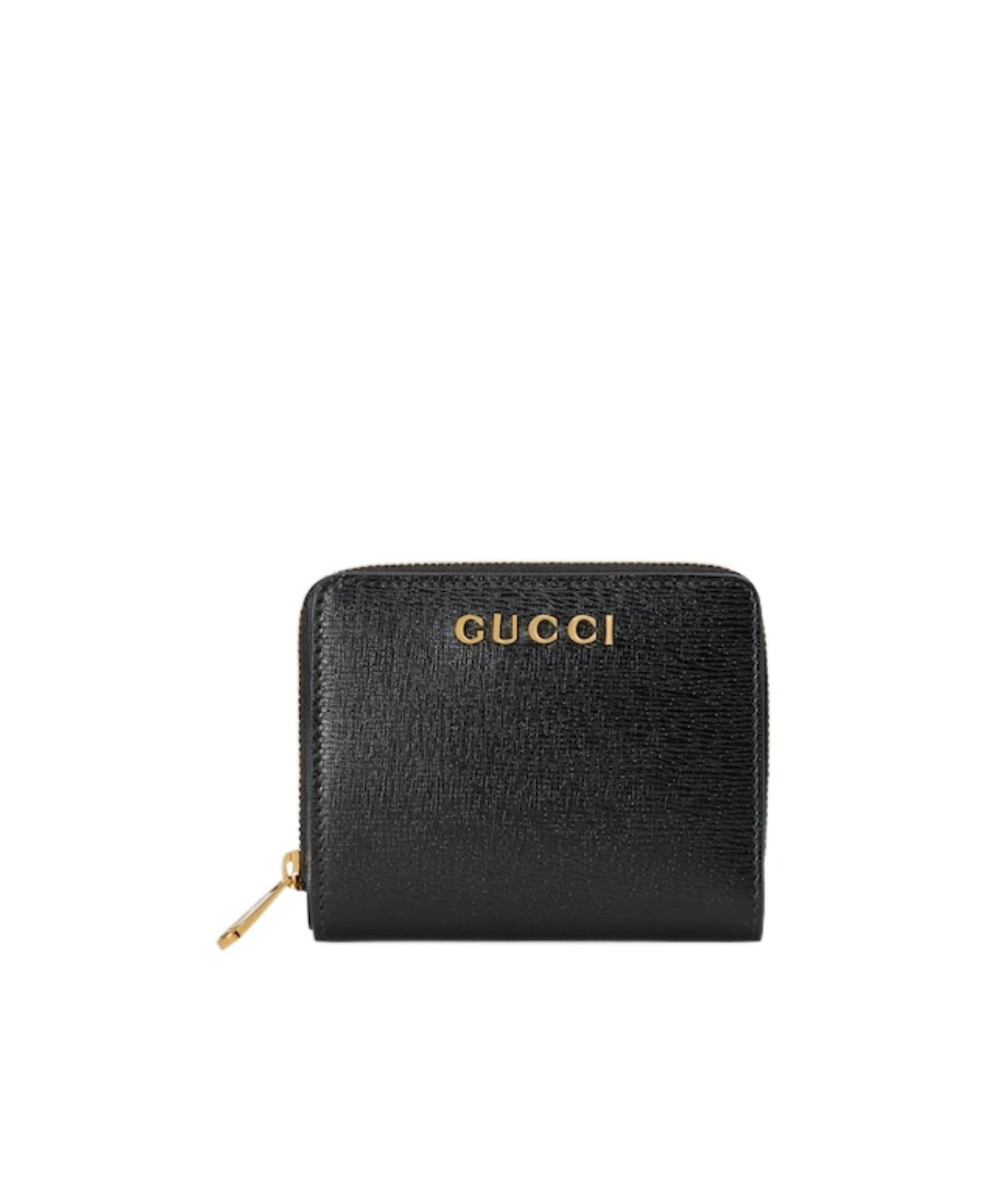 Gucci Mini Logo-script Leather Wallet In Black