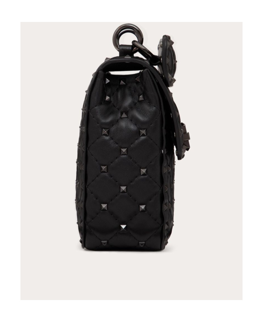 Valentino Rockstud Spike Lambskin Shoulder Bag In Black