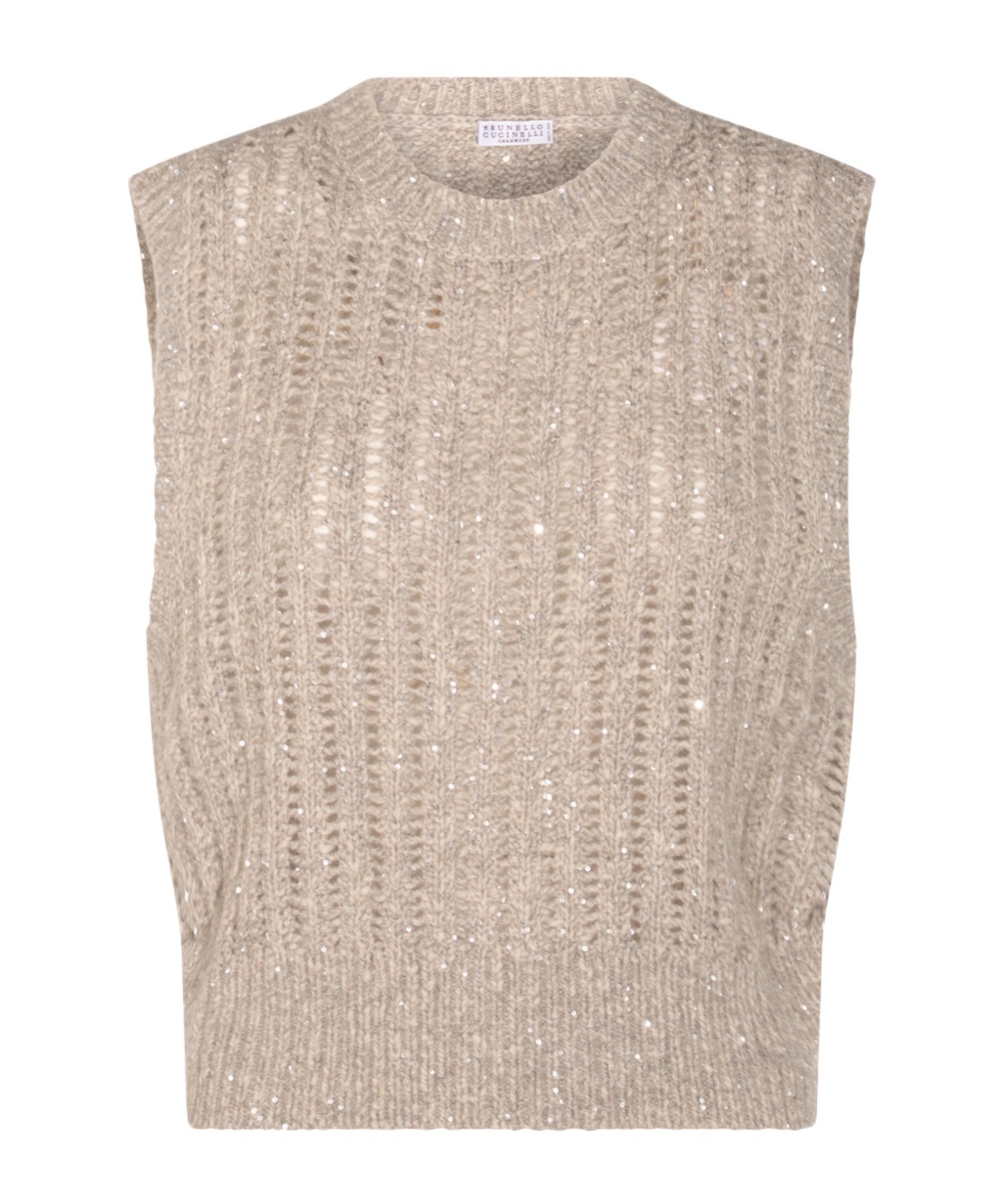 Brunello Cucinelli Cashmere Blend Sequin Embellished Crewneck Knitwear