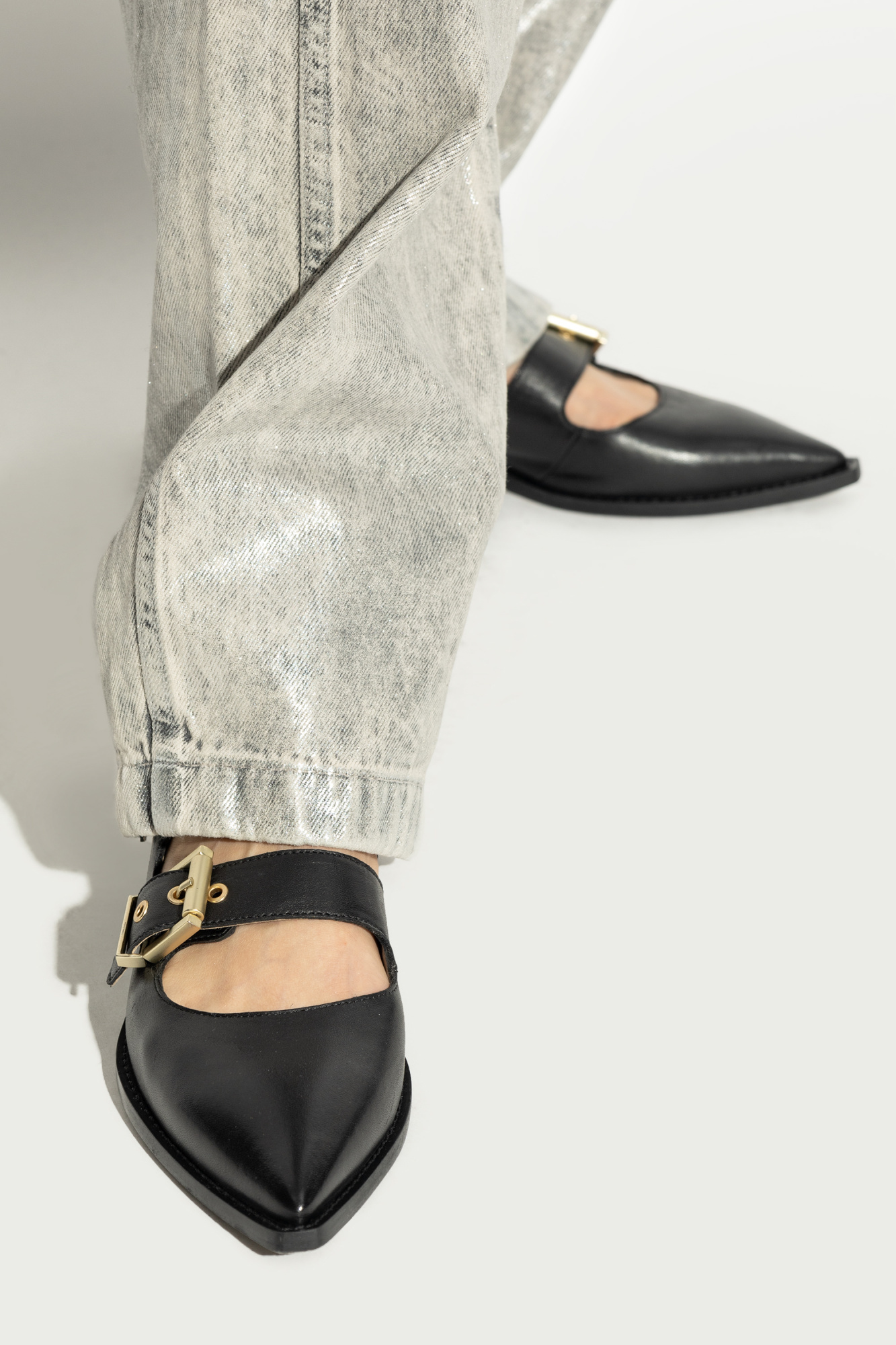 Allsaints Buckle Detail Flat Shoes In Black