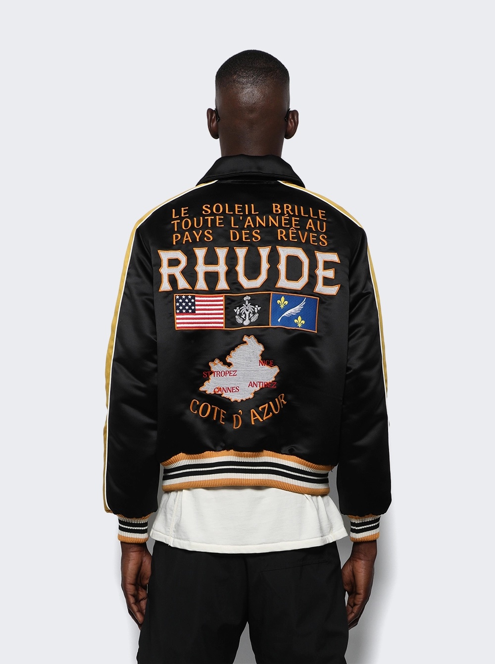 Rhude Le Soleil Baseball Jacket In Black