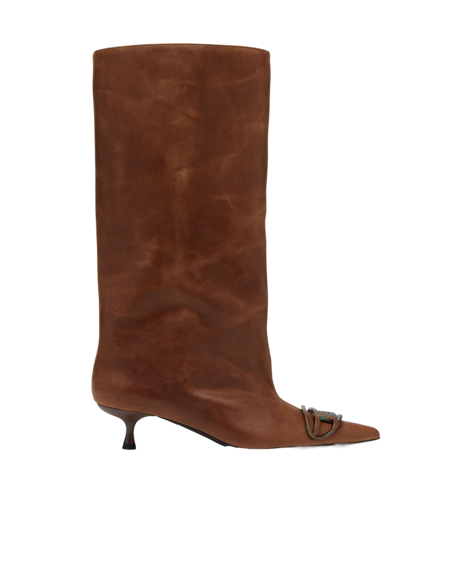 Diesel D-venus-knee-high Boots In Oiled Leather In Brown