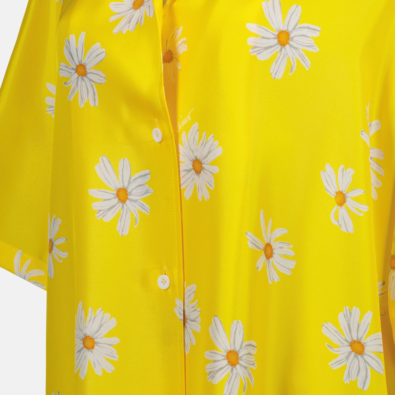 Moschino All-over Daisy Print Silk Twill Shirt In Yellow