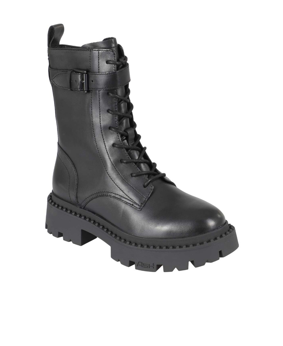 Ash Comboa Mustang Leather Ankle Boots In Black