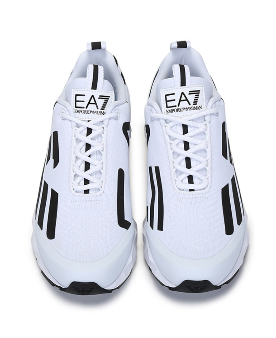 Ea7 Black And White Polyester Sneaker In White