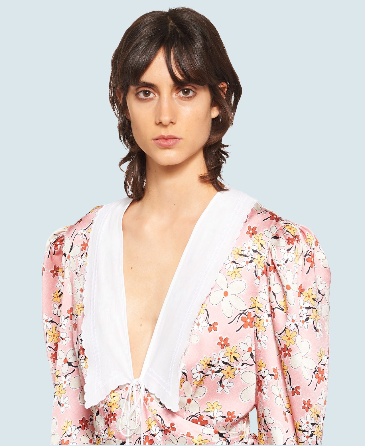 Miu Miu Sable Satin Dress With Floral Print In Pink