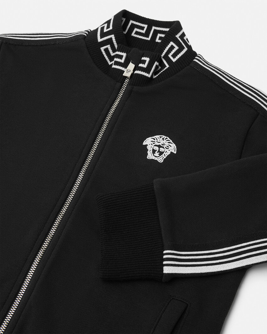 Versace Greca-detail Zip-up Sweatshirt In Black