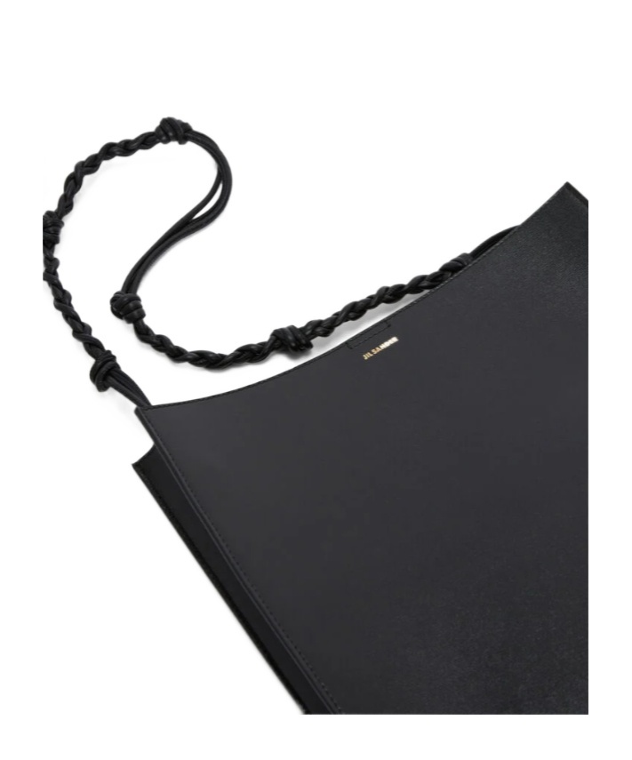 Jil Sander Tangle Knotted Strap Embossed Logo Shoulder Bag In Black