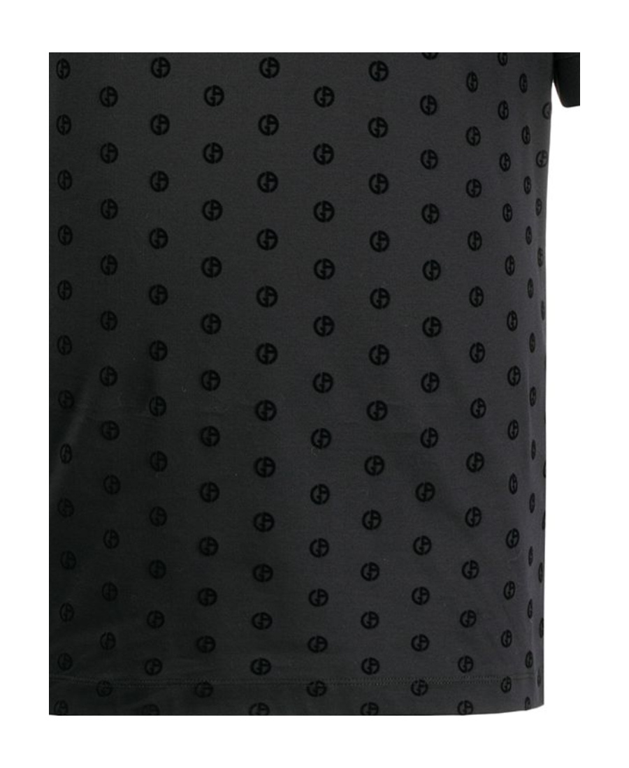 Giorgio Armani Monogram Patterned Shortsleeved Polo Shirt In Black
