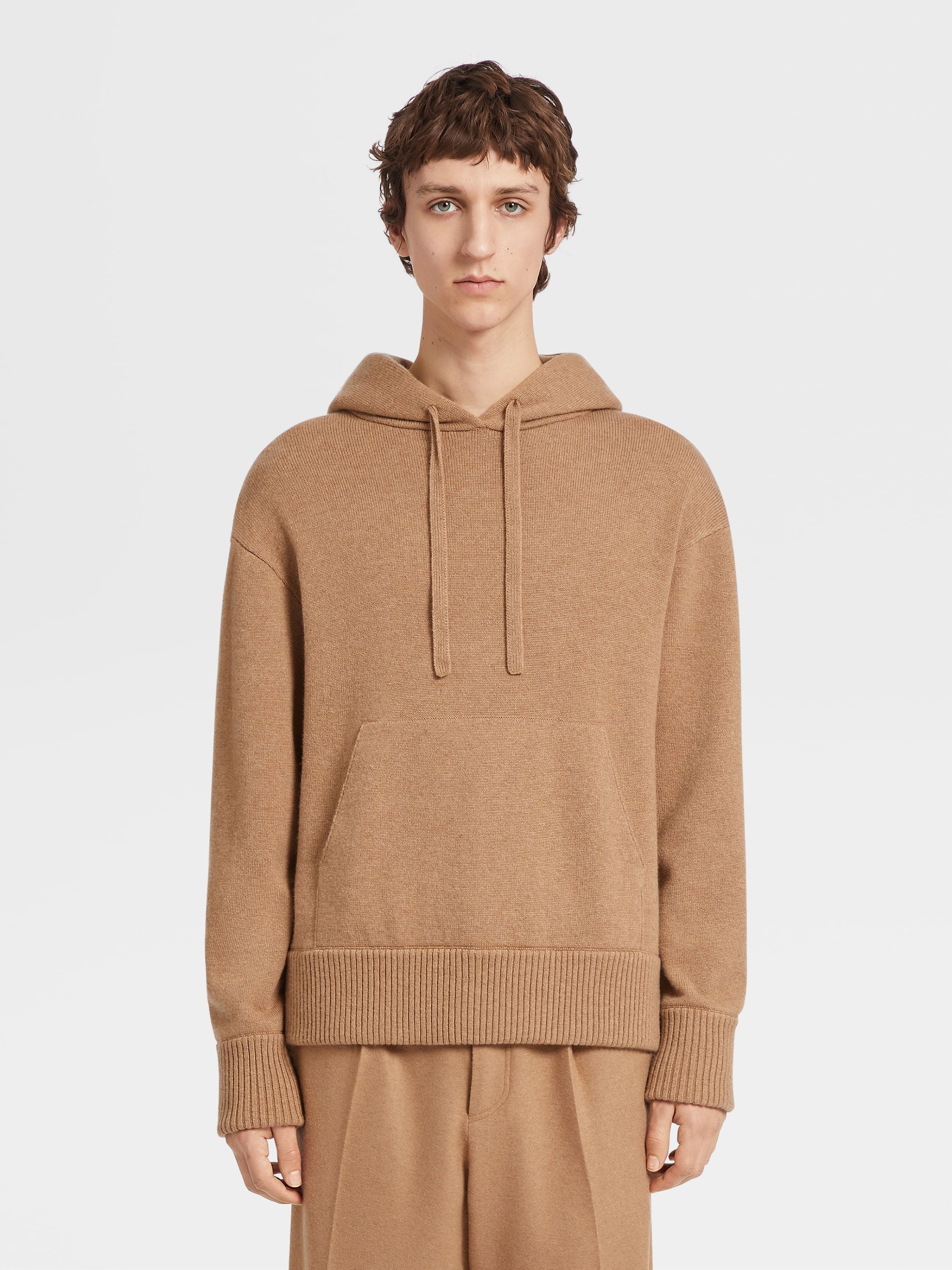 Shop Zegna Oasi Drawstring Cashmere Hoodie In Nude