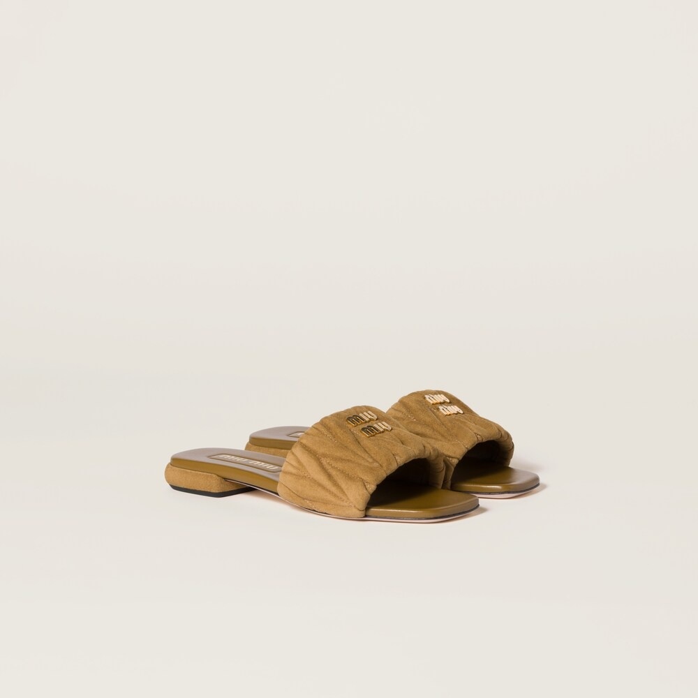 Miu Miu Matelassé Suede Slides