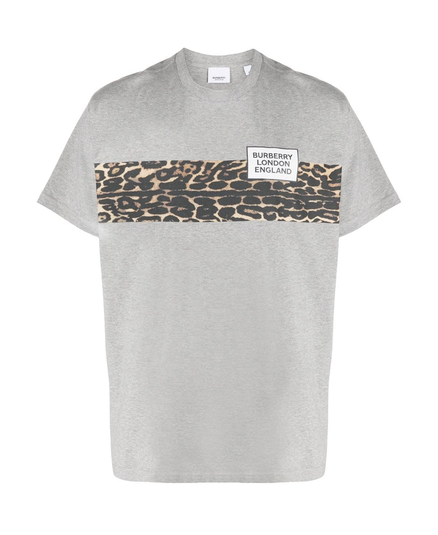 Burberry Logo Leopard Print T-shirt In Gray