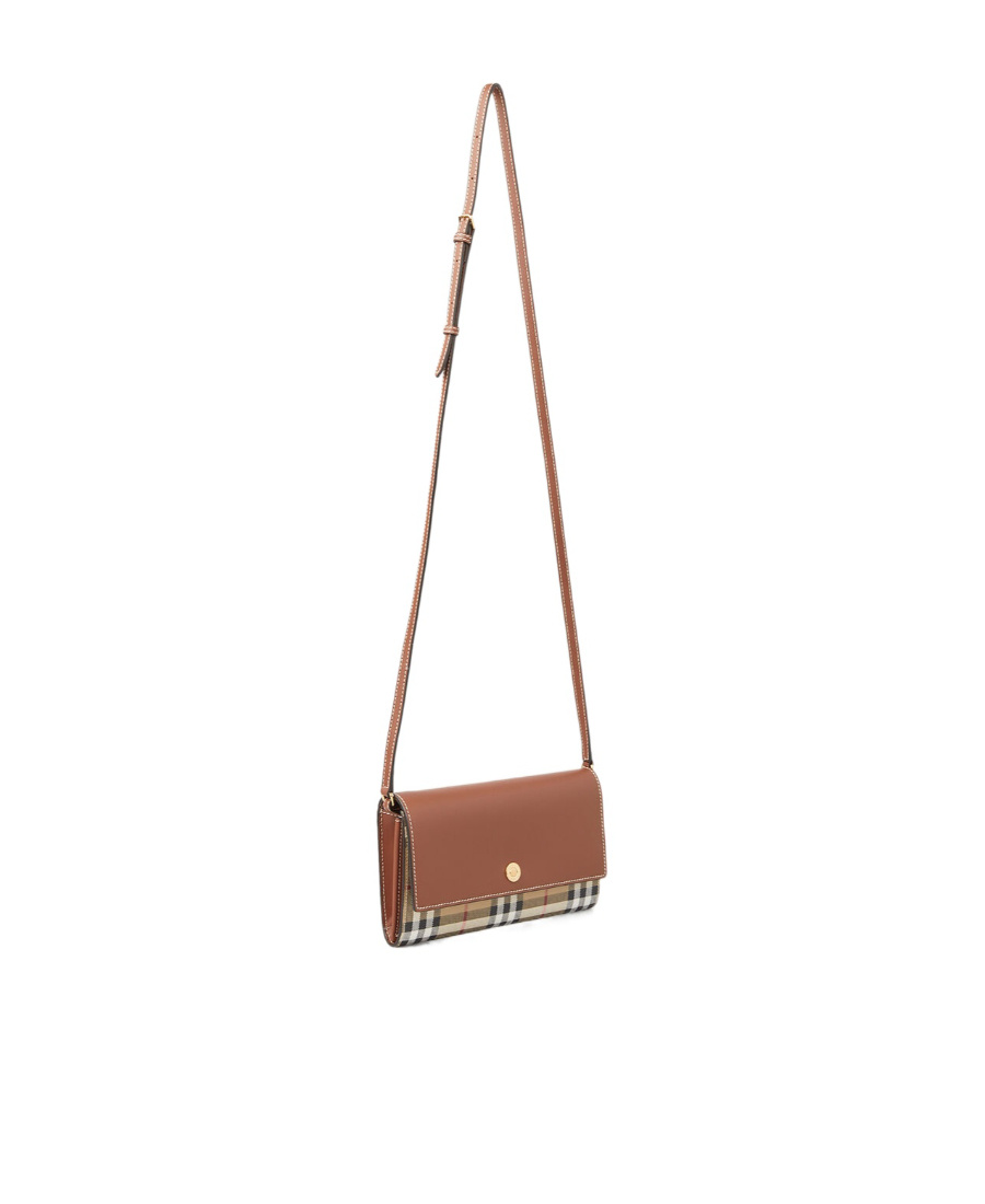 Burberry Check And Leather Wallet In Brown
