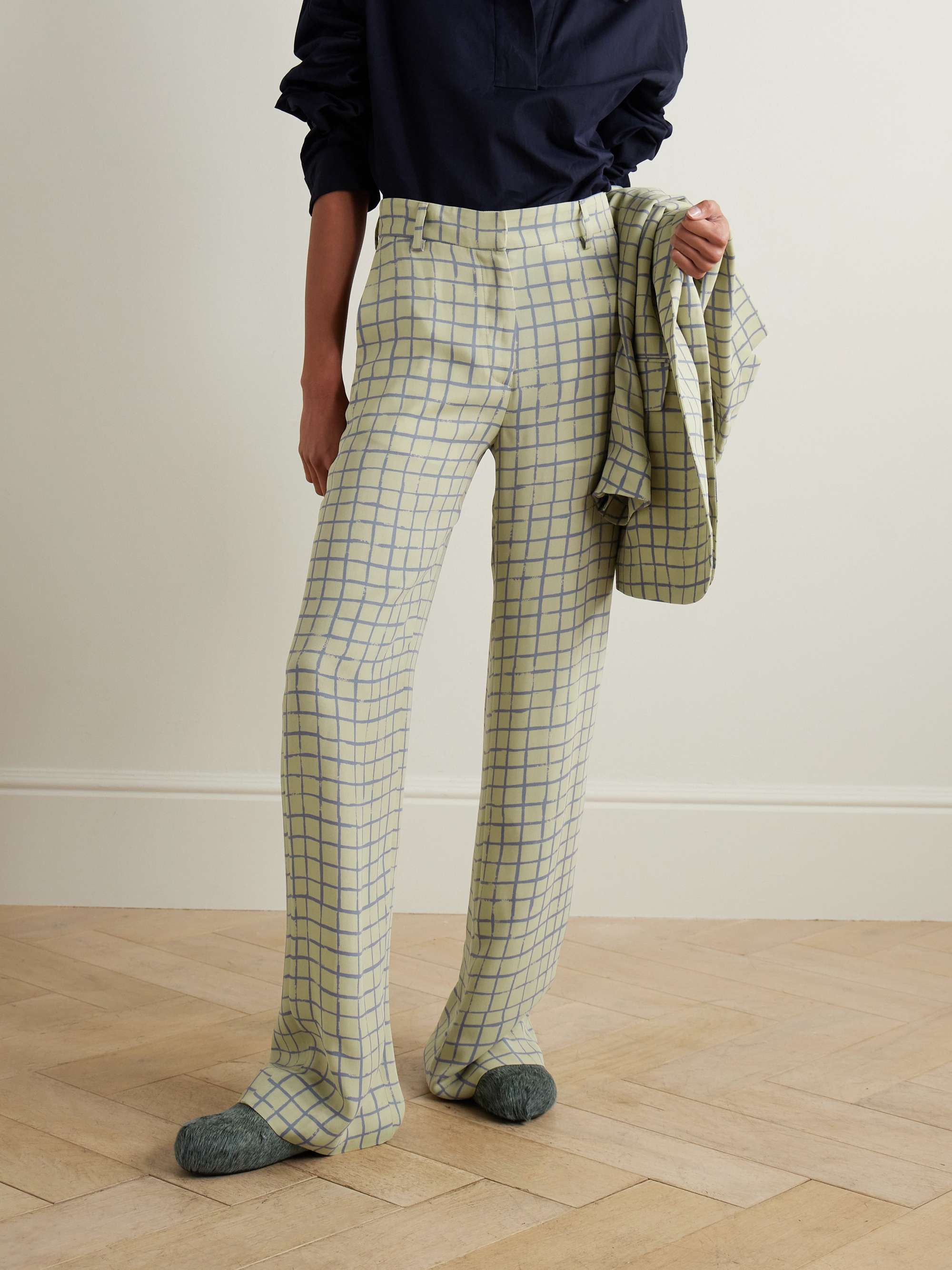 Dries Van Noten Check Casual Pants In Green