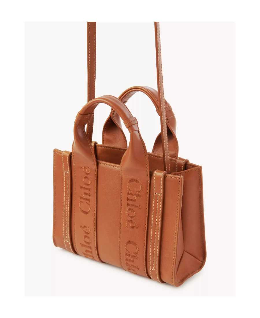 Chloé Woody Leather Mini Bag In Brown