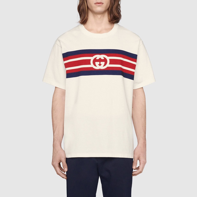 Gucci White Interlocking G Stripe T-shirt In White