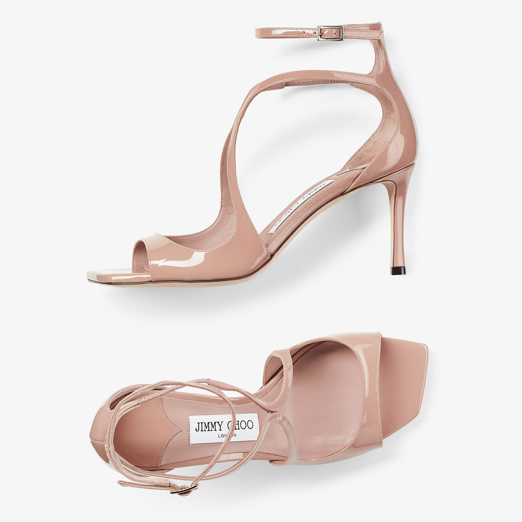 Jimmy Choo Azia 75mm Patent-leather Sandals In Nude