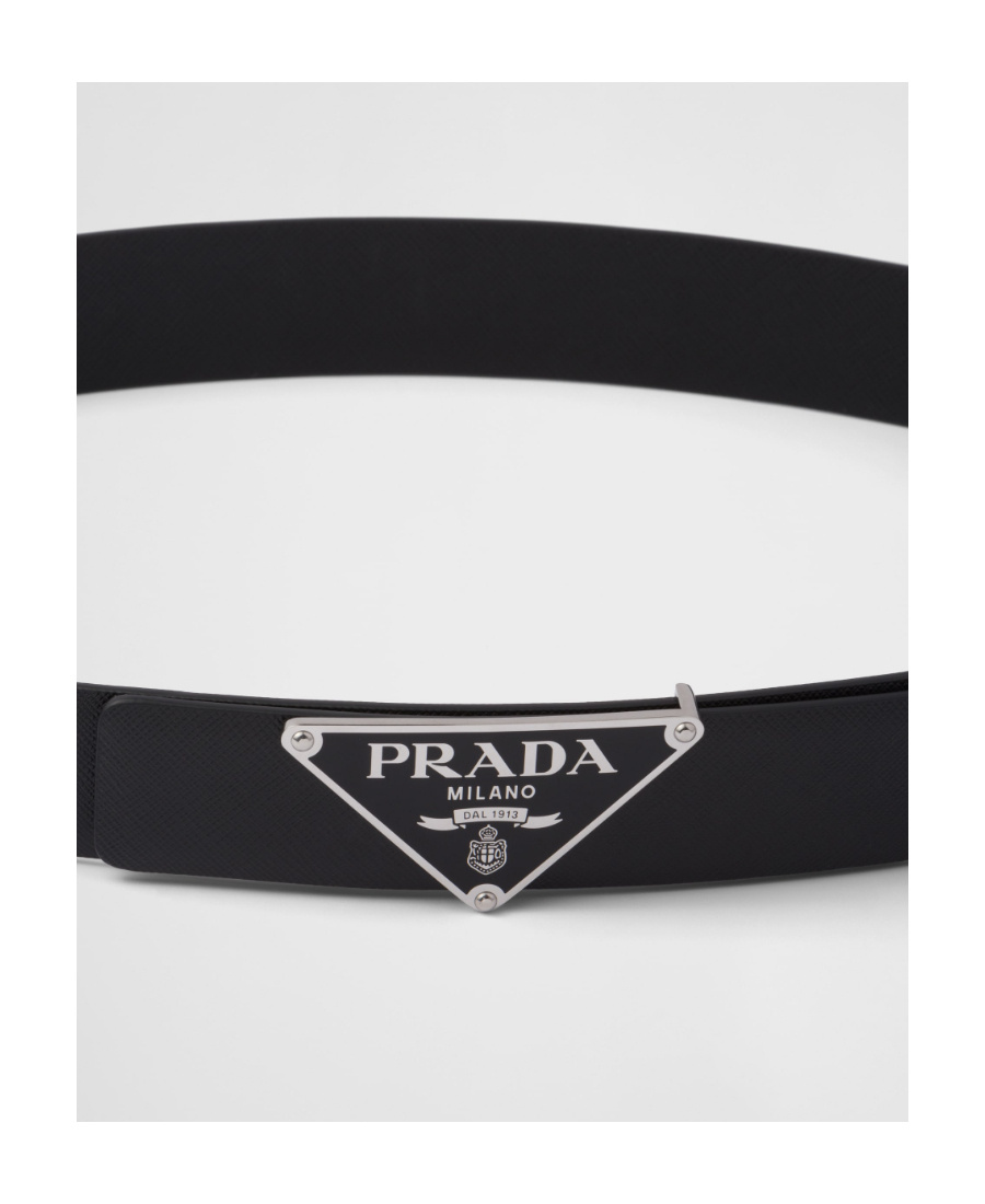 Prada Enameled Metal Belt Buckle In Black