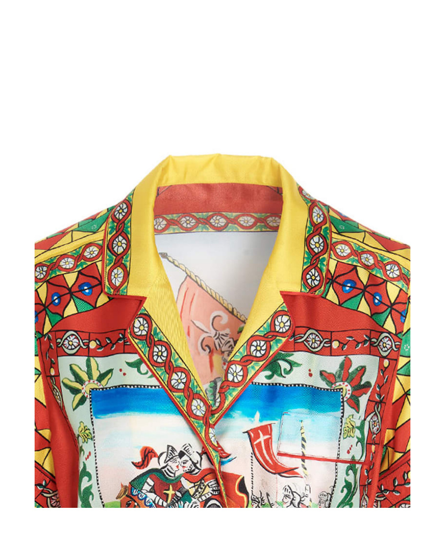 Dolce & Gabbana Graphic-print Belted Shirt In Multicolor