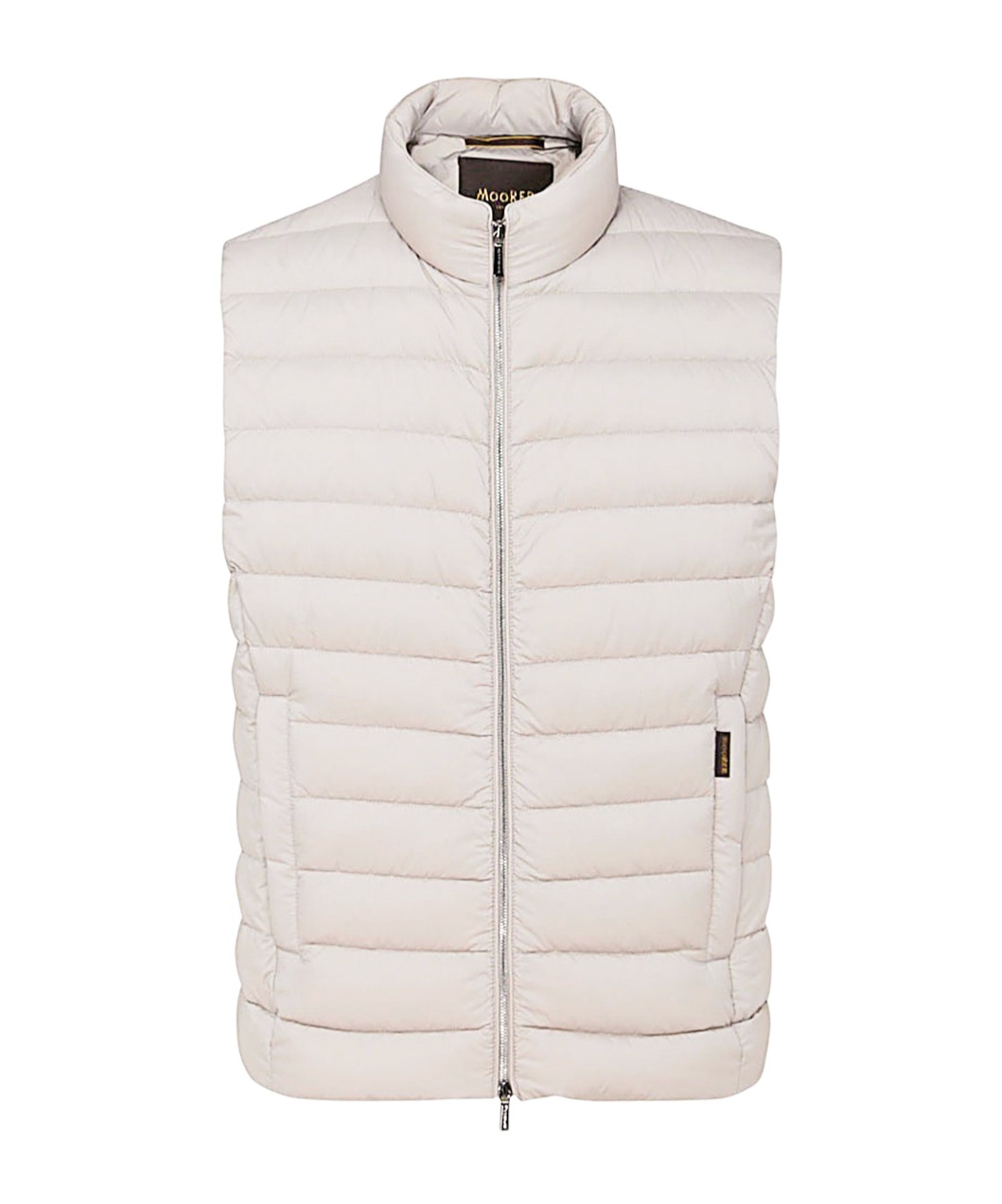 Moorer Quilted High Collar Sleeveless Jacket With Pockets In White