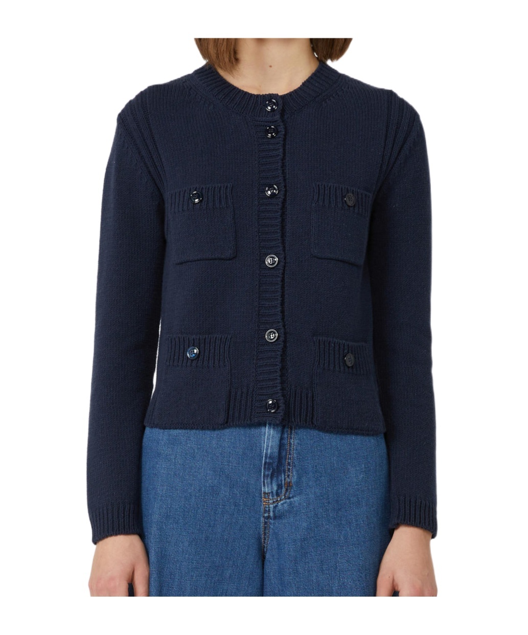 Weekend Max Mara Rebecca Knitwear With Ribbed Texture And Pockets In Blue