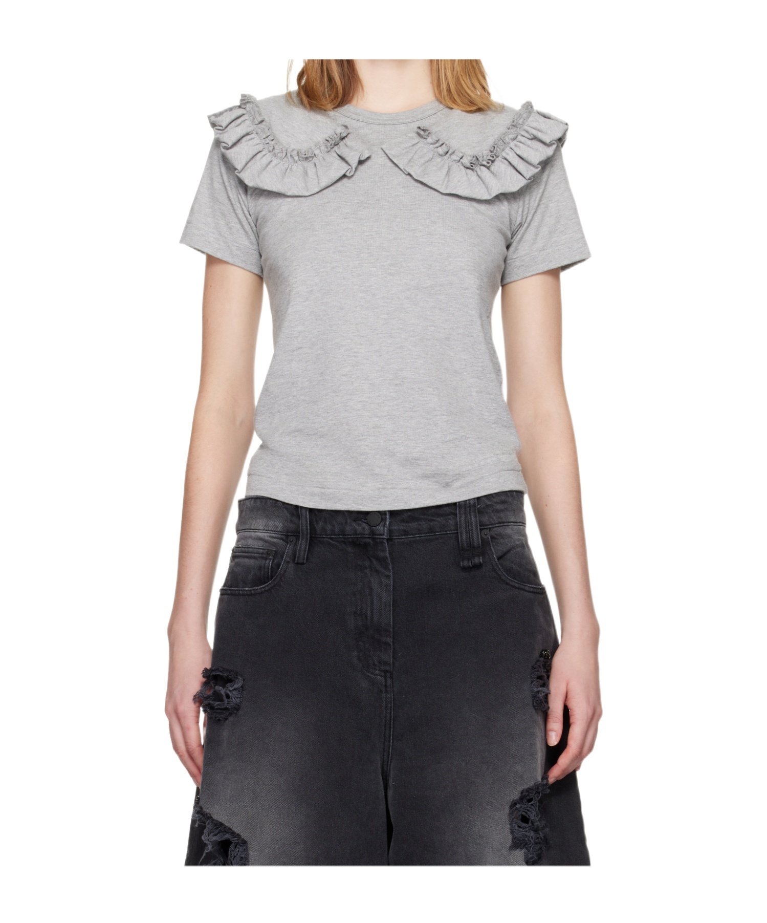 Comme Des Garçons Ruffled Collar T-shirt In Gray