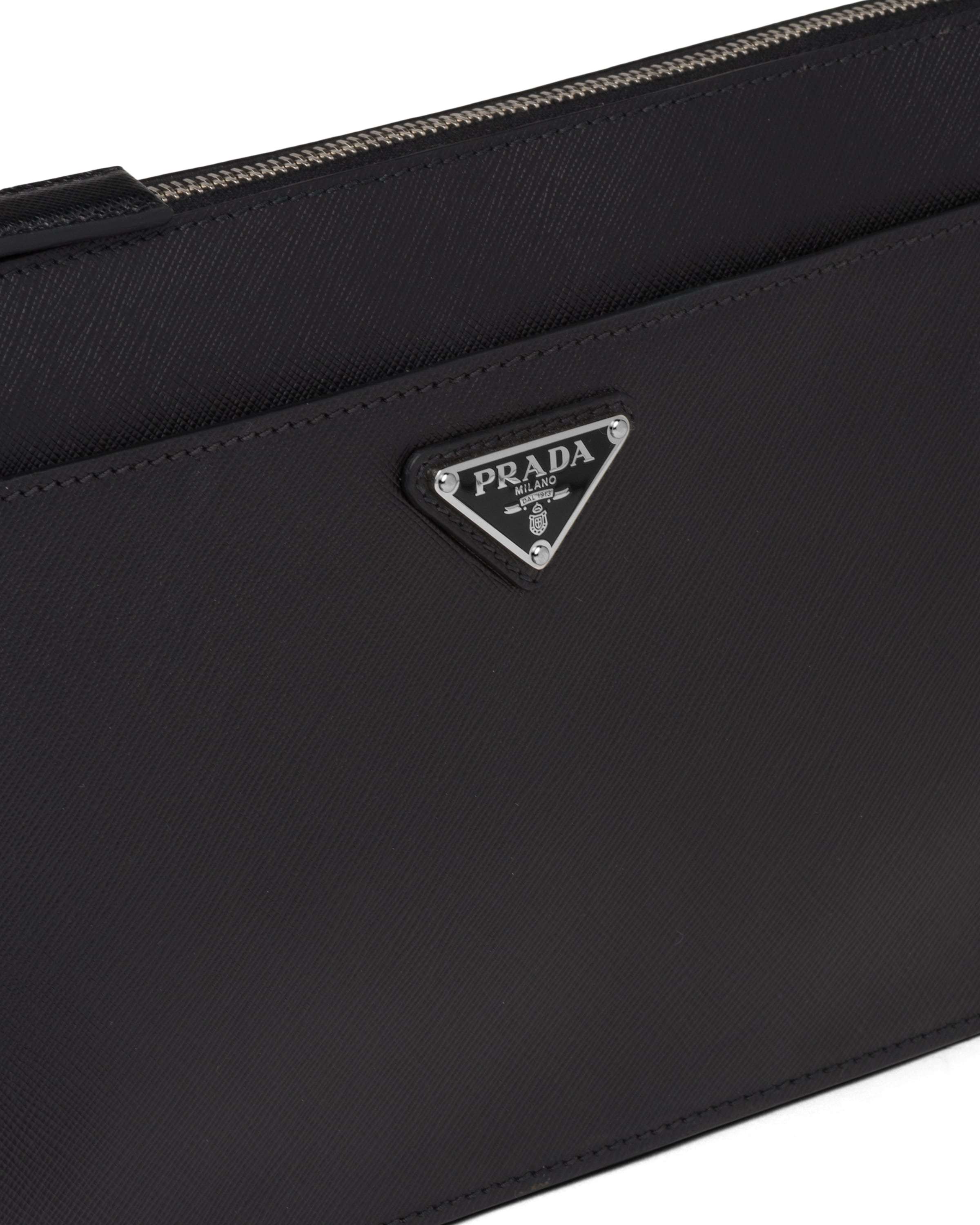 Prada Mens Black Logo-plaque Saffiano-leather Pouch In Black