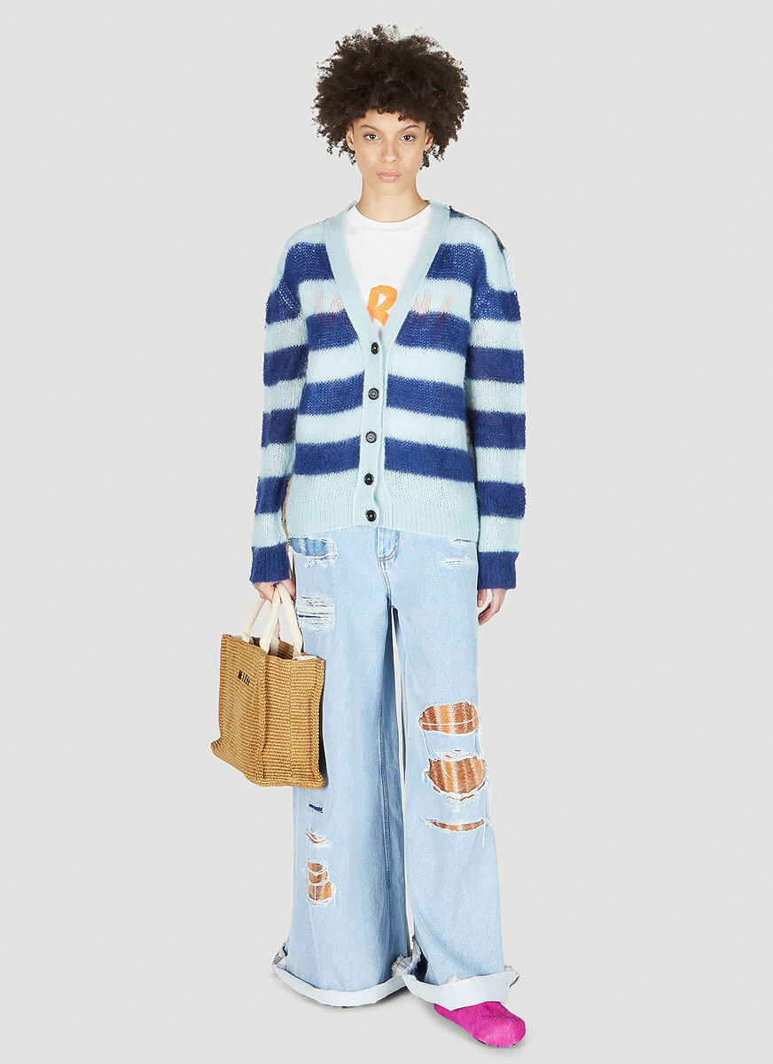 Marni Striped Panelled Cardigan In Blue
