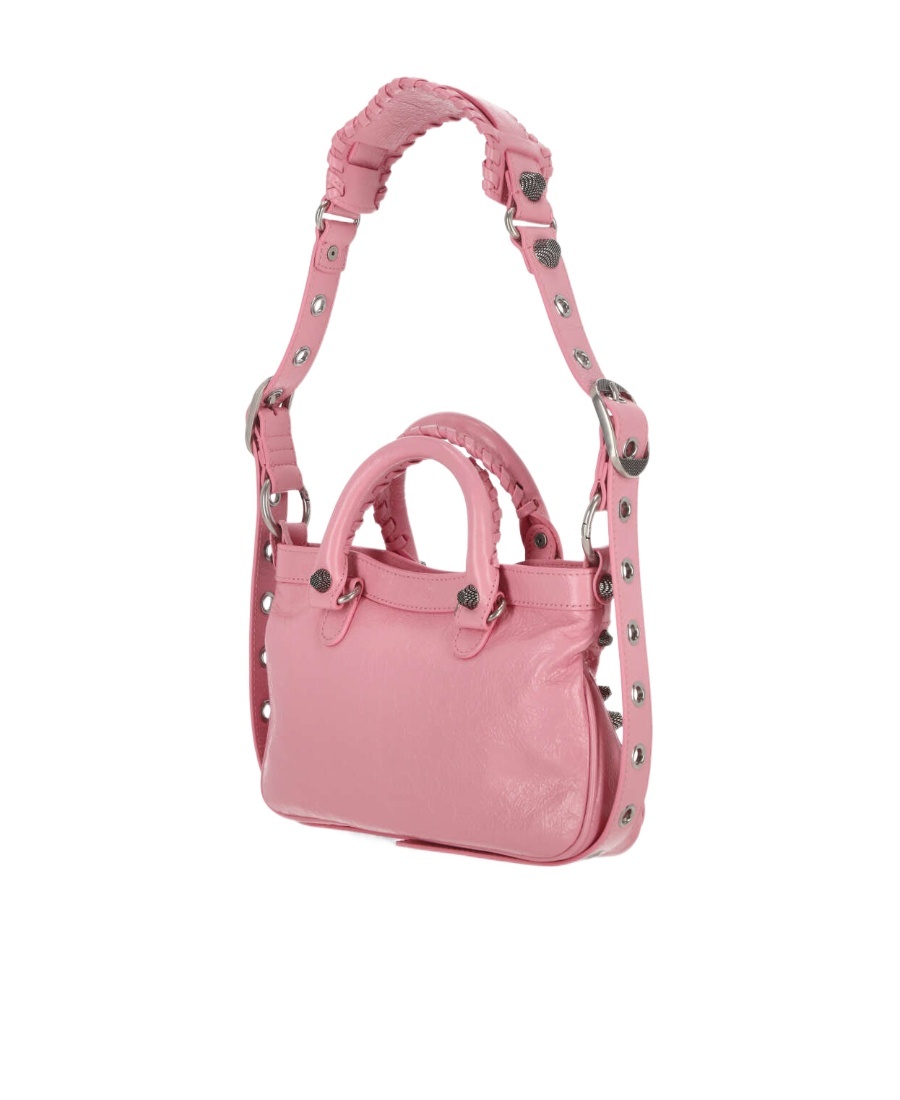Balenciaga Green Leather Shoulder Handbag With Magnetic Closure And Metal Details In Pink