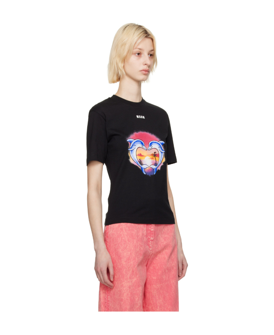 Msgm Logo T-shirt With Round Neck In Black