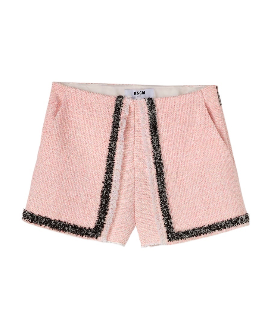 Msgm High-waist Frayed-edge Tweed Mini Shorts In Pink