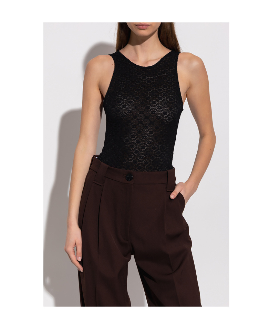 Ganni Floral-lace Bodysuit In Black