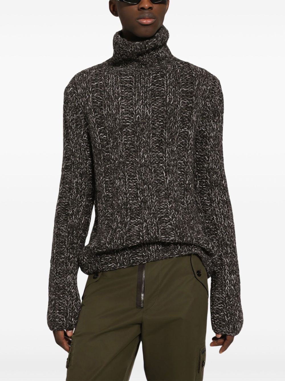 Dolce & Gabbana Cable Knit Turtleneck Sweater In Black