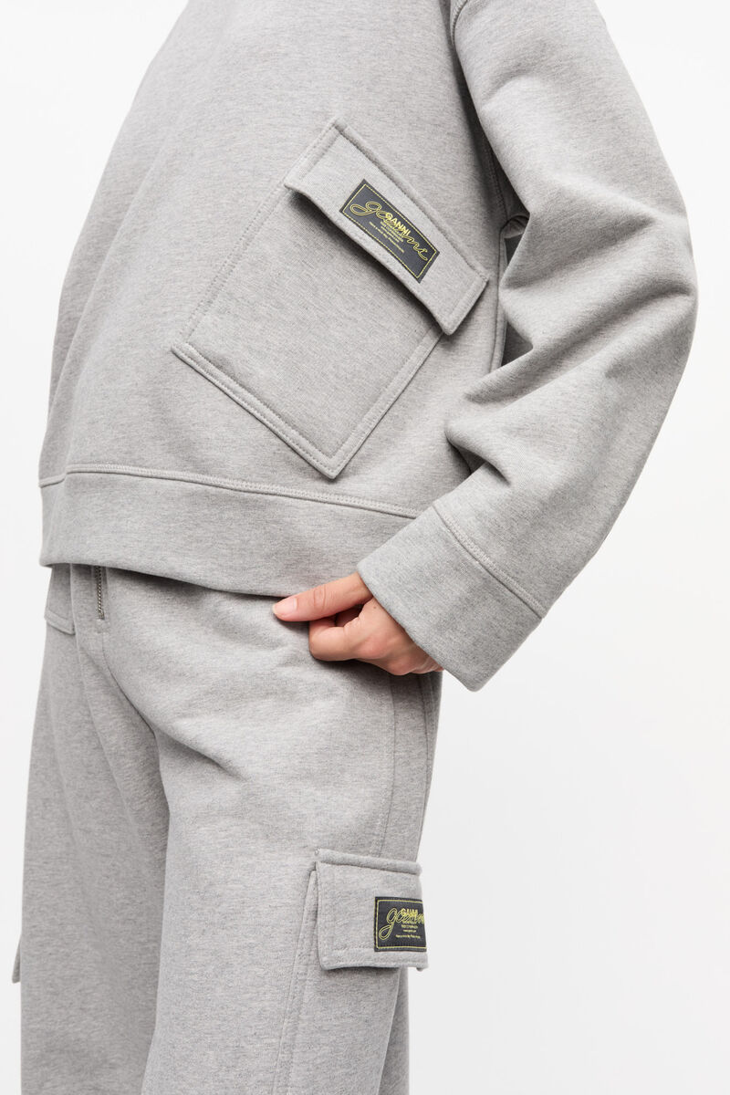Ganni Logo-patch Sweatshirt In Gray