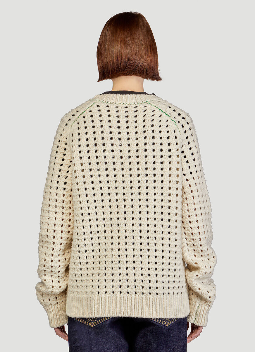 Bottega Veneta Open Mesh Sweater In Ivory Colored Wool In White
