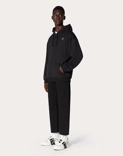 Valentino Vltnstar Zipped Hooded Jacket In Black