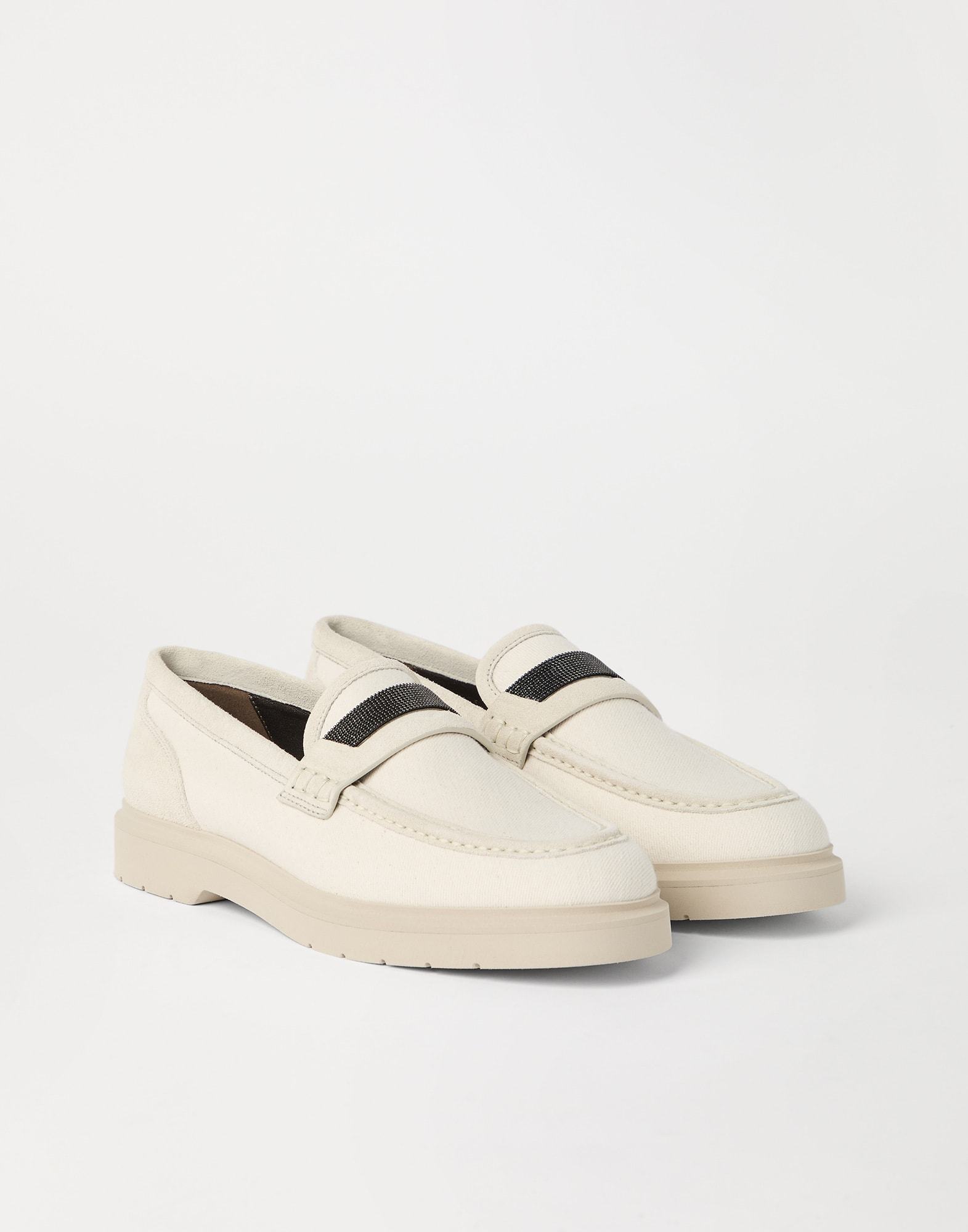 Brunello Cucinelli Beaded Strap Loafers Block Sole In White