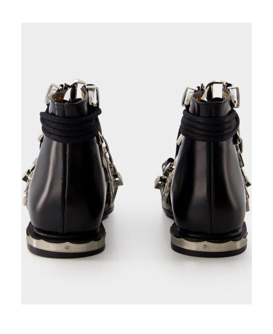 Toga Buckled Lace-up Leather Sandals In Black