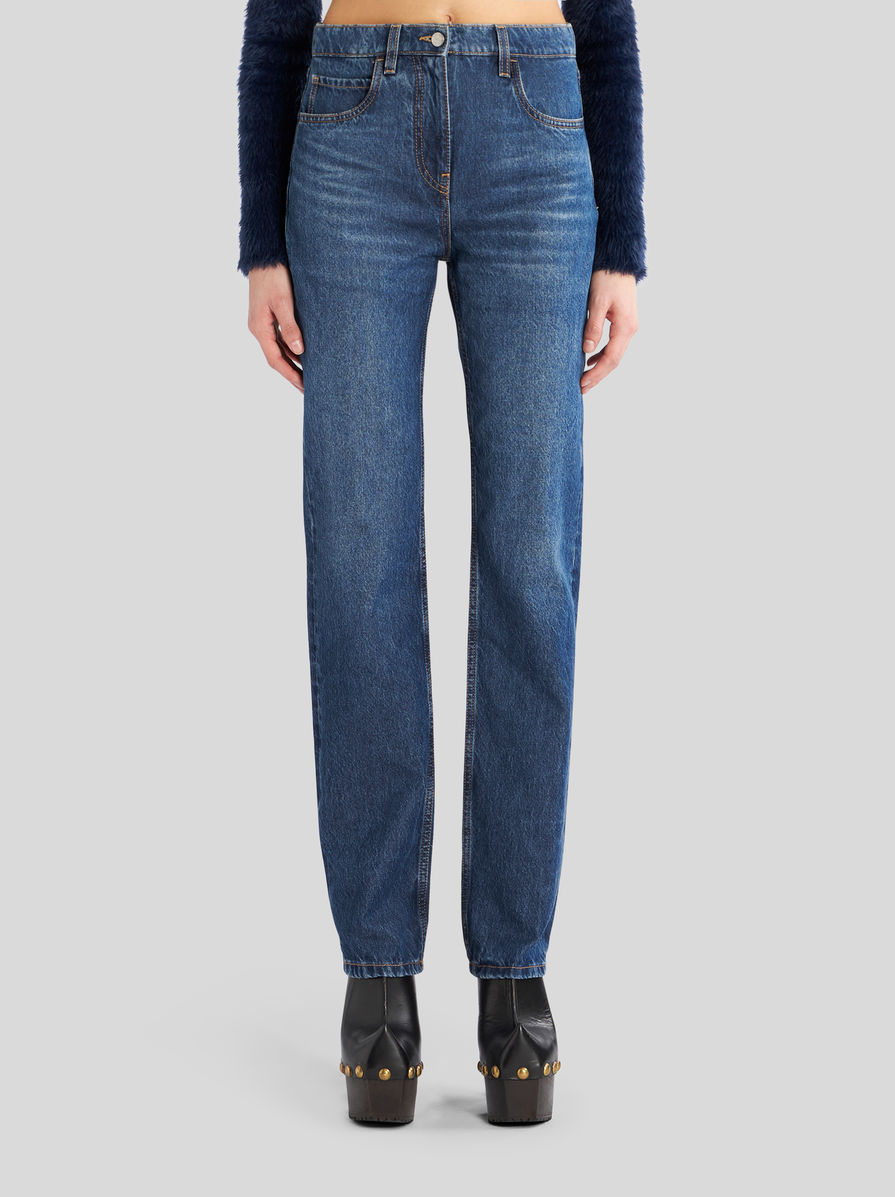 Etro Denim Jeans With Embroidered Patch In Blue