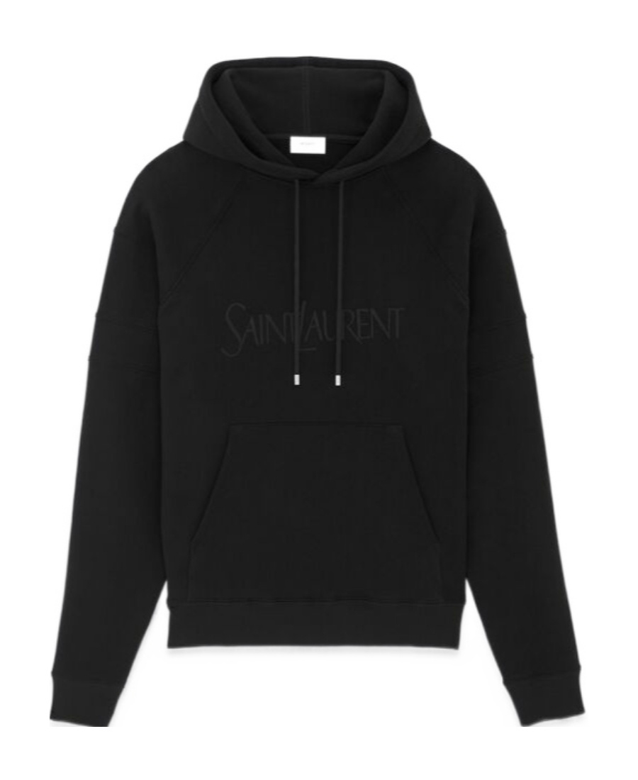 Saint Laurent Embroidered-logo Cotton Hoodie In Black