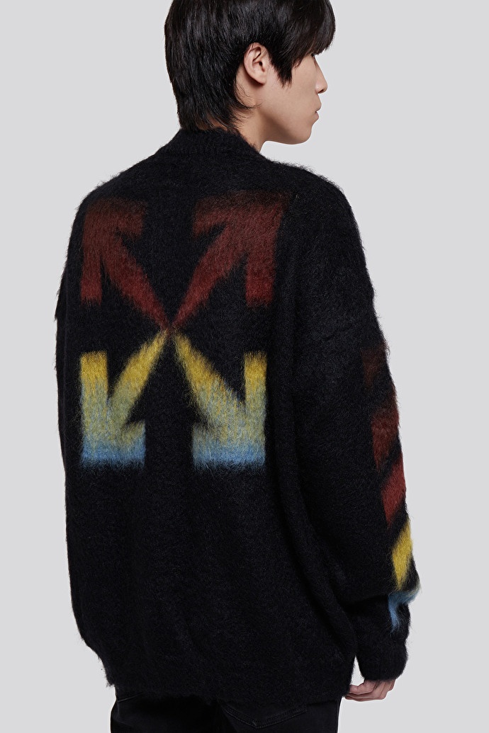 Off-white Brushed Wool Crew-neck Sweater With Contrasting Logo In Black