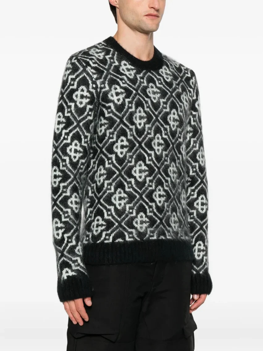 Casablanca Black Mohair Blend Monogrammed Sweater Men In Black