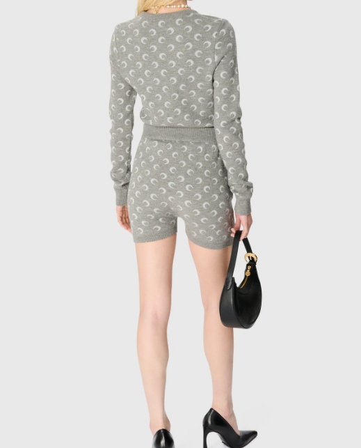 Marine Serre Fitted Short Length Sweater With Crewneck And Long Sleeves In Gray