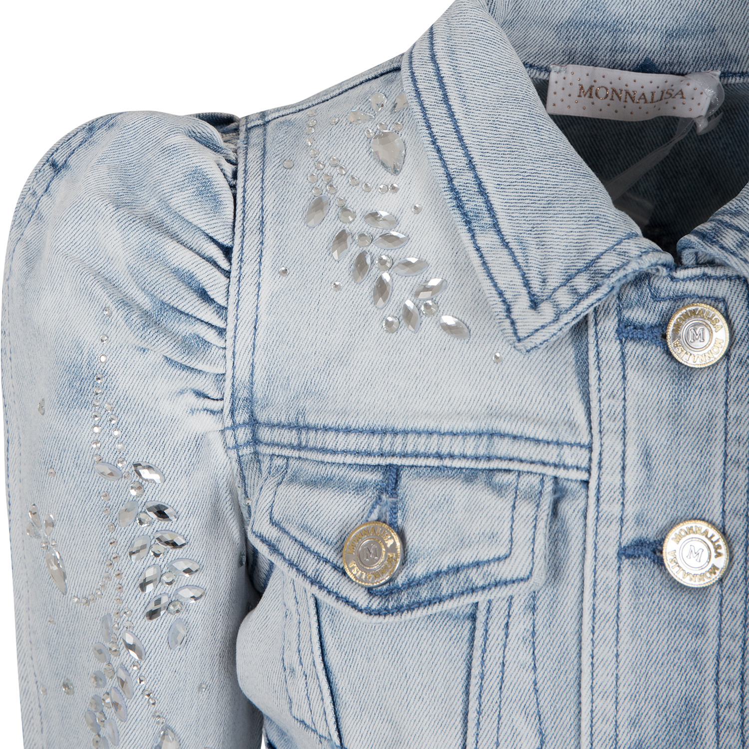 Monnalisa Crystal-embellished Denim Jacket In Gray
