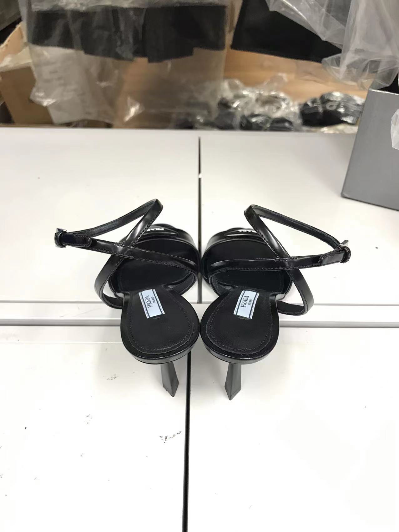 Prada Triangle Logo-plaque Open-toe Sandals In Black